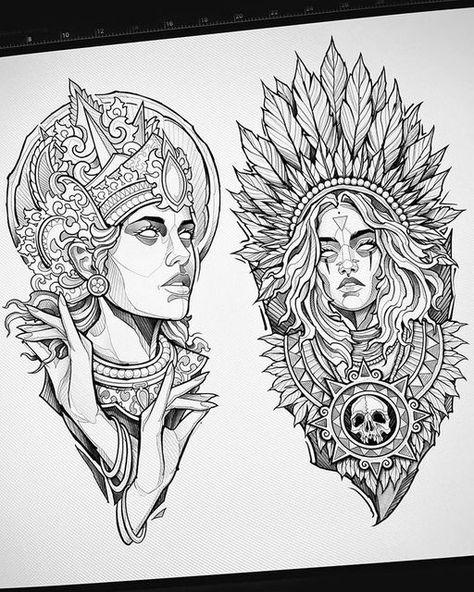 Aztec Queen, Scratch Tattoo, Goddess Mythology, Back Of Leg Tattoos, Latest Tattoo Design, Mystical Tattoos, Queen Goddess, Chicano Style Tattoo, Cholo Art