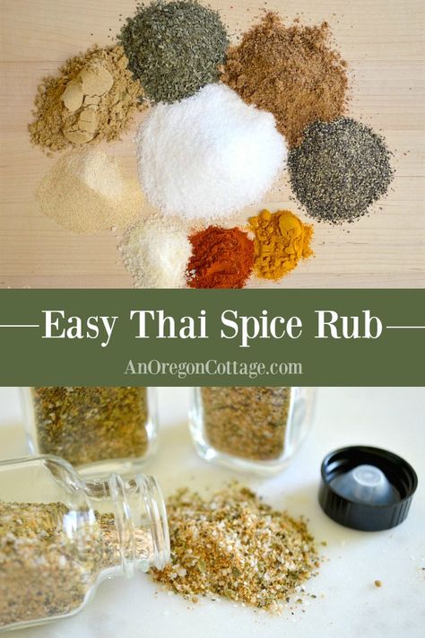 Bright tasting with a hint of citrus, this Thai spice rub recipe makes grilled and roasted meats and vegetables SO good! Such a great addition to any Asian inspired meal. #spicerub #spices #Thai #Asian #grilling Asian Seasoning, Homemade Dry Mixes, Thai Spices, Dry Rub Recipes, Homemade Spice Mix, Spice Blends Recipes, Asian Spices, Meat Rubs, Spice Mix Recipes