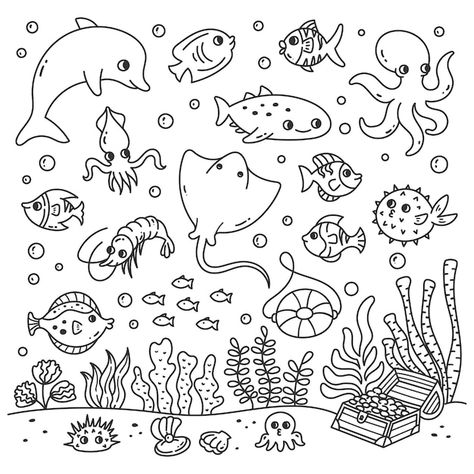 Cartoon Sea Animals, Sea Drawing, Bullet Journel, Animal Doodles, Doodle Cartoon, Butterfly Clip Art, Cute Cartoon Characters, Cute Mermaid, Doodle Illustration