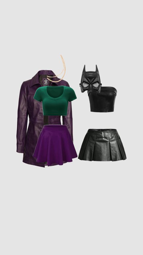 #joker#batman Joker Inspo Outfit, Halloween Costumes Dc Women, Diy Baddie Halloween Costumes, Batman And The Joker Costumes, Batman Group Costumes, Joker Costume Girl Outfit, Joker And Batman Costume Girl, Halloween Costumes Superhero Women, Dc Women Costumes