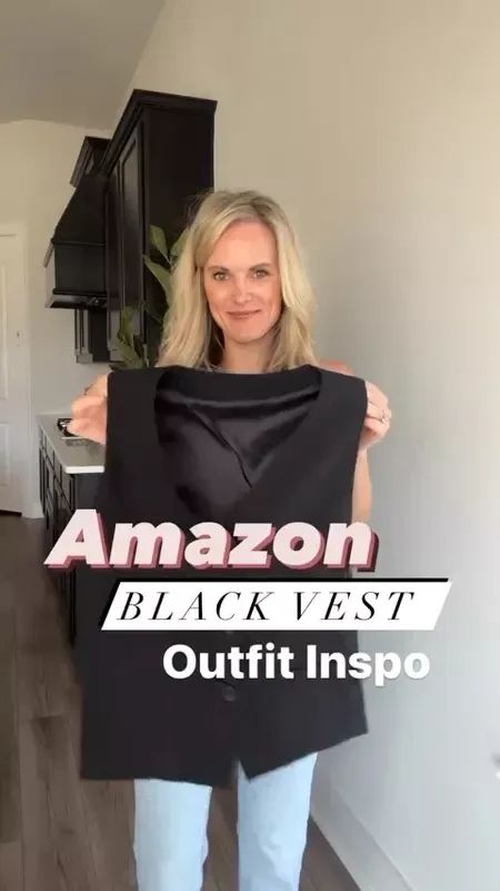 The Best Amazon Vest 🖤 Slightly oversized, large buttons, and is made to perfection! 🤌🏼 ✨ For reference: wearing a size small in vest, 26 in jeans, and 6.5 in boots! ✨ Fall outfit OOTD Business casual Outfit inspo Amazon find Amazon must have #LTKstyletip #LTKunder50 #LTKworkwear Outfits With A Black Vest, How To Wear A Vest Women Fall, Black Vest Outfits For Women Winter, Sleeveless Blazer Outfit Winter, Black Vest Outfits For Women Casual, Small Vest Outfit, Womens Vest Outfit Dressy, Black Vest With Jeans, Oversize Vest Outfit