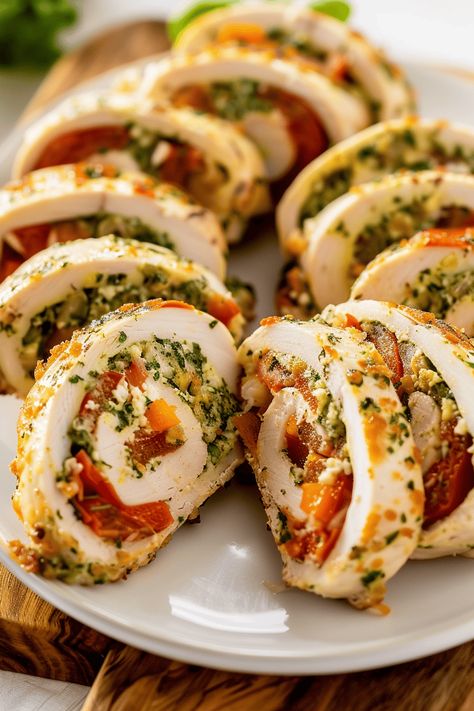 Pesto Chicken Rolls, Grilled Chicken Roll Ups, Pesto Chicken Roll Ups, Chicken Roll Up, Chicken Rolls Recipes, Rolled Chicken Recipes, Chicken Roll Ups, Gourmet Appetizers, Chicken Roll