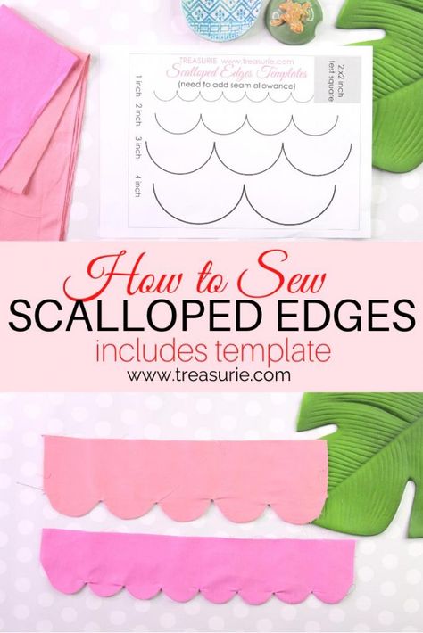 SCALLOPED EDGES - Sewing Tutorial with Template | TREASURIE Tela, How To Sew Scalloped Edges, Sewing Scalloped Edges, How To Sew A Scalloped Hem, Scallop Pattern Template, Scalloped Edge Template, Quilting Shortcuts, Scallop Edge Quilt, Pattern Alterations