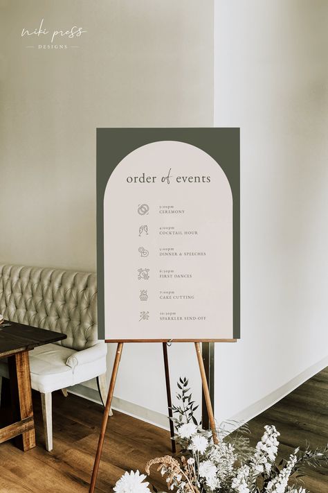 Wedding Program Signs, Wedding Program Sign Diy, Order If Events Wedding Sign, Signage List For Wedding, Wedding Welcome Sign Itinerary, Wedding Signs Order Of Events, Canva Wedding Program, Wedding Timeline Signs, Wedding Day Schedule Sign