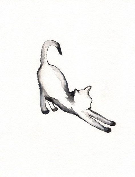 . Tattoo Gato, Stretching Cat, Illustration Manga, Animals Watercolor, Cat Tat, Watercolor Cat, Arte Inspo, Arte Animal, Cat Tattoo