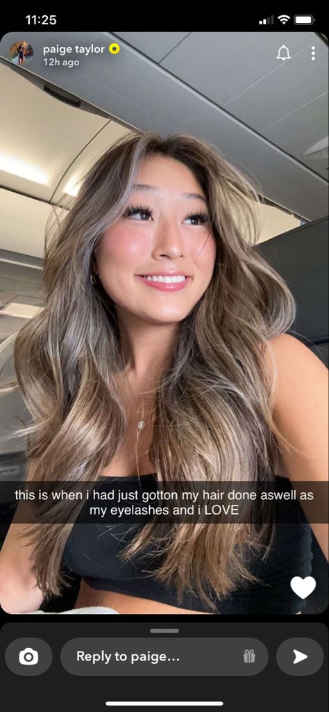 Half Hair Balayage, Beige Balayage On Black Hair, Asian Long Hair Balayage, Abg Blonde Hair Highlights, Blonde To Burnett, Bronde Balayage Asian Hair, Dark Brown Hair With Ash Blonde Balayage, Mushroom Brown Blonde, Paige Taylor Hair