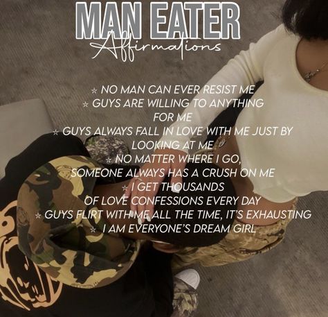 Maneater Affirmations, Findomme Tips, Baddie Affirmations, Man Eater, Love Confessions, Vision Board Manifestation, Spiritual Manifestation, Girl Boss Quotes, Boss Quotes