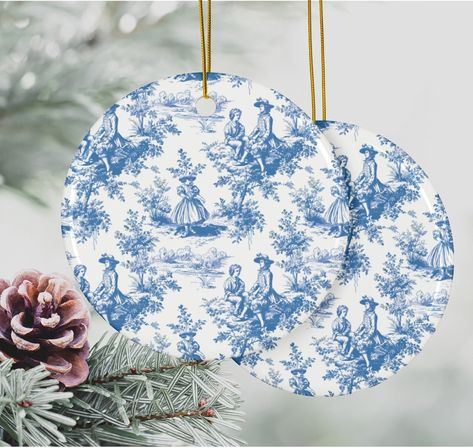 Toile De Juoy Ceramic Ornament Set Christmas Blue White French Country Decor Preppy Holiday Ornament Bundle Chinoiserie Decoration Two Sided https://www.etsy.com/listing/1760190507/toile-de-juoy-ceramic-ornament-set Preppy Holiday, Chinoiserie Design, French Country Decor, Christmas Blue, Kitchen Fabric, Beautiful Spaces, White French, Holiday Ornament, French Country Decorating