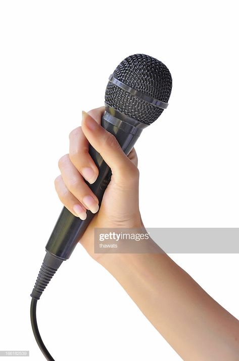 Stock Photo : Woman hand with microphone Microphone Art Reference, Microphone Reference, Hand Holding Microphone Reference, Person Holding Microphone Reference, Holding Microphone, Person Singing Into A Microphone Reference, Microphone Drawing, Hands Tutorial, Hand Reference