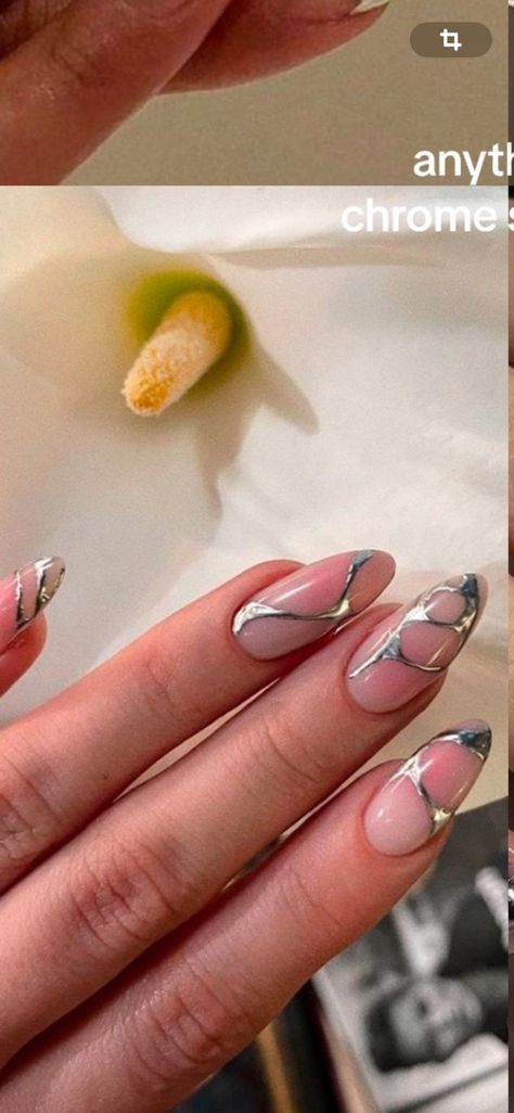 Sparkly Silver Nails, Chrome Nails Silver, Silver Chrome Nails, Silver Nail Designs, Silver Nail Art, Chrome Nail Art, Purple Acrylic Nails, Easter Nail Designs, Chrome Nails Designs