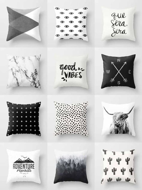 Inspirations for pillow designs you can make with sharpies. Types Of Pillows, Black And White Pillows, Dekor Diy, Bantal Sofa, Dekorasi Kamar Tidur, Geometric Throw Pillows, White Throw Pillows, White Pillows, White Decor