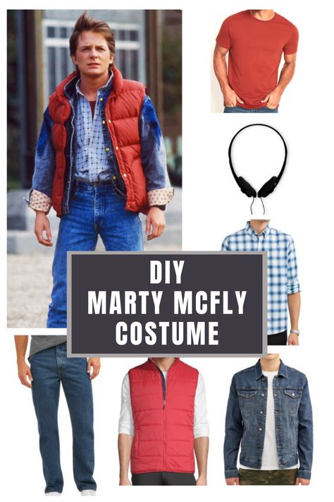 DIY Halloween Costumes. We have found everything you need for an easy DIY Back to the Future Marty McFly costume. Halloween Costumes Back To The Future, Easy Diy Boy Halloween Costume, Back To The Future Fashion, Back To The Future Group Costume, Diy Back To The Future Decorations, Back To The Future 2 Costume, Doc Brown And Marty Mcfly Costume, Diy Back To The Future Costume, Back To Future Costume