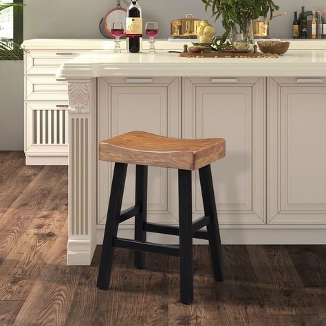 Furniture of America Barne Farmhouse Solid Wood Saddle Seat Bar Stools (Set of 2) - Bed Bath & Beyond - 41168453 Saddle Seat Bar Stool, Saddle Bar Stools, Saddle Seat, Backless Bar Stools, Wood Bar Stools, Wood Bar, Counter Bar Stools, Furniture Of America, Dining Room Bar