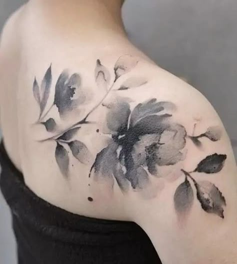 Chinese Ink Tattoo, Hand Tattoo Butterfly, Match Tattoo, Floral Back Tattoos, Tattoo Back Tattoo, Brush Tattoo, Tattoos To Cover Scars, Beautiful Flower Tattoos, Flower Tattoo Shoulder