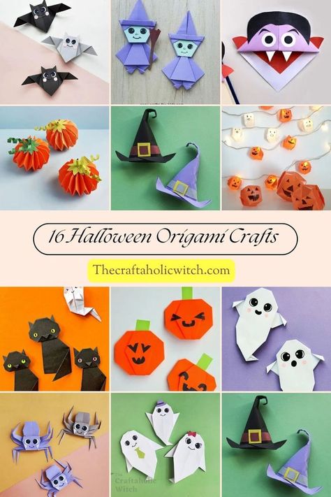 Spooky Halloween Origami Projects with Complete Tutorials Spooky Origami, Halloween Origami Easy, Origami Halloween Decorations, Origami Witch, Origami Ghost, Origami Decorations, Origami Pumpkin, Origami Halloween, Scary Black Cat