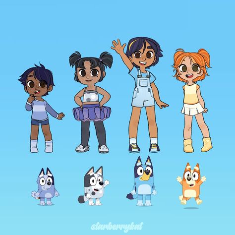 Kat/Kitkat | Me: complains about gross adult bluey fans last week Me: draws this. #bluey #blueyfanart human versions of bluey characters | Instagram Bluey Characters, Cartoon Characters As Humans, Cute Funny Cartoons, Cartoon Crossovers, Cute Little Drawings, Cute Art Styles, Kids Shows, Disney Fan Art, Cool Cartoons