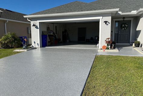 Epoxy Driveway Ideas, Paint Driveway Concrete, Epoxy Driveway, Driveway Remodel, Concrete Driveway Paint, Painted Driveway, Driveway Paint, Garage Flooring Options, Garage Transformation