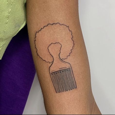 Harlem Tattoo Ideas, Artist Hand Tattoo, Water Myself Tattoo, Kenyan Tattoo Ideas, To Be Young Gifted And Black Tattoo, Afro Comb Tattoo, African American Tattoo Ideas For Women, Line Art Tattoos Black Women, Afro Pick Tattoo