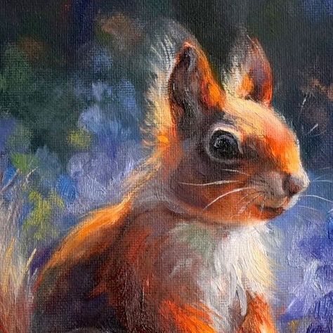 Ieva Bunga on Instagram: "Presenting "Squirrel in Bluebells" 🐿️🌿 Did you know that squirrels symbolize resourcefulness and adaptability? 🌟 This charming artwork, created with love, is here to bring a touch of nature to your world. 🎨✨ 🏡 Seeking a new home! 🏡 🎨 Dive into the serene world of this 8x8 inches oil painting on canvas board. 🖼️✨ Capture the essence of the sun-kissed fur! Message me for details 💌💬 #ArtForSale #animalpainting #dailypainting #evesundown #SquirrelArt #wildlifeart Squirrel Oil Painting, Squirrel Artwork, Squirrel Painting, Squirrel Art, Canvas Drawings, Daily Painting, Sketchbook Art, Canvas Board, Sketchbook Art Inspiration