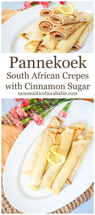 Pannekoek (South African Crepes with Cinnamon Sugar) Traditional African Desserts, South African Indian Recipes, South African Pancakes, African Breakfast Recipes, African Breakfast Ideas, South African Recipes Afrikaanse Resepte, South African Breakfast, African Pancakes, Cinnamon Sugar Recipe