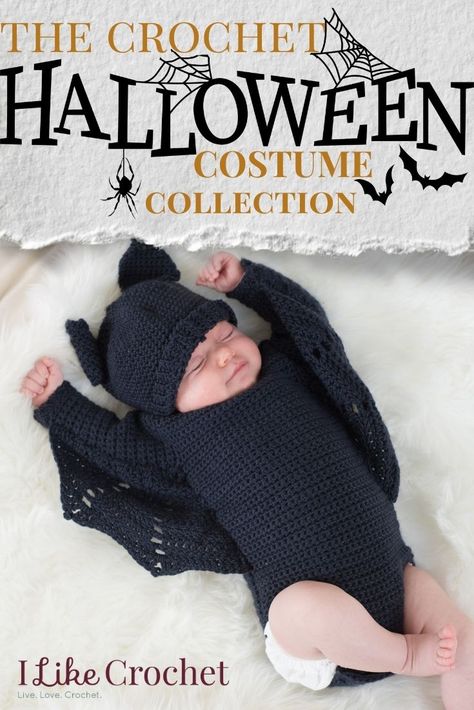 Frightfully Adorable Baby Bat Set - I Like Crochet Bat Onesie, Hat Crochet Tutorial, Crochet Baby Halloween, Witch Hat Crochet, Crochet Halloween Patterns Free, Crochet Halloween Costume, Halloween Costume Patterns, Crochet Newborn Outfits, Vintage Crochet Dresses