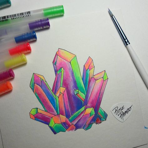 62 Likes, 6 Comments - Rose Rambo (@vitruvian_art) on Instagram: “My new gel pen crystals! Gotta finish with some highlights and maybe some doodles.  Then they will…” Gel Pen Drawings, Gel Pen Art, Gem Drawing, Crystal Drawing, Arte Folk, Pen Drawings, Pen Art Drawings, Psy Art, Gems Art