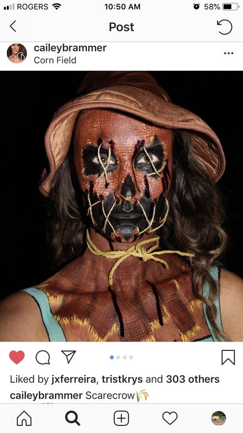 Scary Scarecrow Halloween Makeup, face passing, body paint, spfx. @cailebrammer Scary Scarecrow Makeup, Voodoo Makeup, Half Skull Makeup, Burn Makeup, Scarecrow Halloween Makeup, Tiger Makeup, Scary Scarecrow, Scarecrow Makeup, Scarecrow Halloween