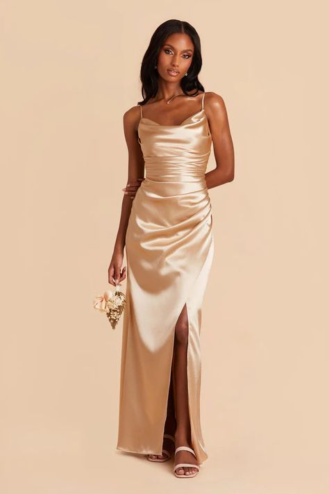 Gold Bridesmaid Dresses Under $100 | Birdy Grey White Gold Bridesmaid Dresses, Gold Dama Dresses Quinceanera Long, Maid Of Honor Dress Gold, Satin Gold Bridesmaid Dresses, White And Gold Bridesmaid Dress, Bridesmaid Gold Dress, Long Gold Dresses, Satin Gold Bridesmaid Dress, Gold Satin Dress Long