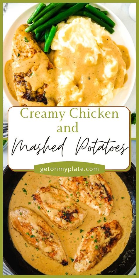 Mashed Potatoes Dinner Meals, Chicken And Mashed Potatoes, Creamy Chicken Dinner, Creamy Sauce For Chicken, Chicken Stock Recipe, Chicken Mashed Potatoes, Creamy Chicken Recipes, Perfect Mashed Potatoes, Simple Family Meals