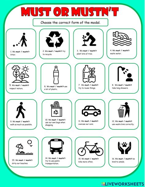 Must And Mustn't Worksheet, Modal Verbs Worksheets, Verbs Activities, Modal Verbs, Secondary English, Verb Worksheets, Safety Rules, English Teaching, English As A Second Language (esl)