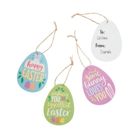 Add some elegance to Easter baskets and gifts with these lovely gift tags. Each tag is shaped like an Easter egg and includes a To/From space on the back, making them perfect for labeling Easter gifts. Each tag has a cute Easter image and saying, including "Some bunny loves you", "Wishing you an eggcellent Easter" and more. Cardstock. (2 dozen per unit) 2-1/2" x 3-1/2" © OTC Easter Image, Easter Gift Tags, Easter Egg Gifts, Easter Favors, Easter Gathering, Easter Gift Tag, Custom Confetti, Easter Tags, Some Bunny Loves You