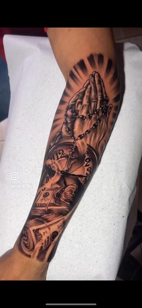 Prepare For The Worst Pray For The Best, Rememberence Tattoos For Grandparents, Upper Arm Cover Up Tattoo Men, Memorial Tattoo Ideas For Men, Forearm Text Tattoo, God Tattoo Sleeve, Mens Half Sleeve Tattoo Forearm, Praying Hands With Rosary Tattoo, God Tattoos For Women Half Sleeves