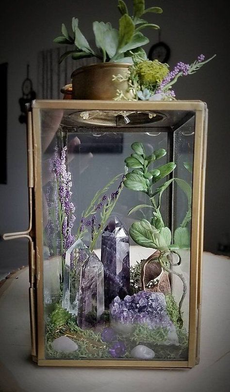 Wild Witch, Witch Crystals, Crystal Room Decor, Wiccan Decor, Crystal Room, Crystal Garden, Witchy Crafts, Terrarium Diy, Crystal Crafts