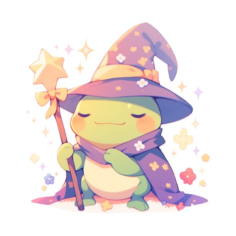 Cute Kawaii Froggy Wizard Frog Sticker Frog Wizard, Wizard Frog, Cute Wizard, Chat Kawaii, Chat Halloween, Simple Character, Art Mignon, Art Kawaii, Frog Design