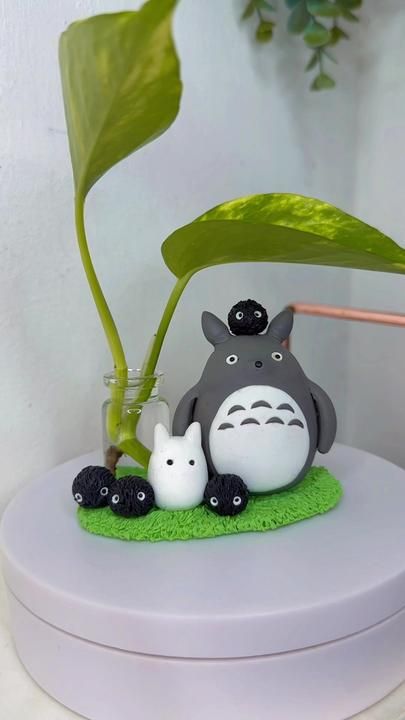 Totoro Clay for Table Display Clay Display Ideas, Totoro Air Dry Clay, My Neighbor Totoro Clay, Totoro Furniture, Totoro Polymer Clay, Anime Clay Crafts, Totoro Clay Diy, Totoro Clay Art, Clay Kodama