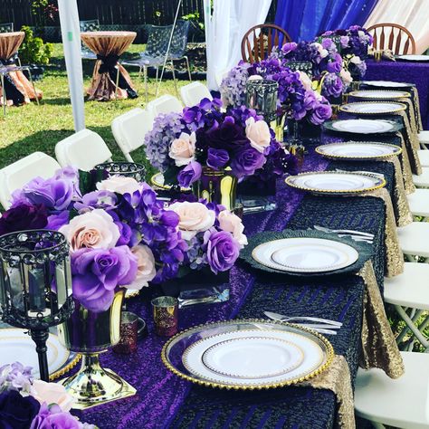 50 Shades Of Purple Birthday Party Ideas, Purple Birthday Party Table Decorations, Purple And Black Table Decorations, Shades Of Purple Party Decorations, 40 Shades Of Purple Party, 50 Shades Of Purple Birthday Party, Shades Of Purple Party, Purple Butterfly Party, Purple Table Decorations