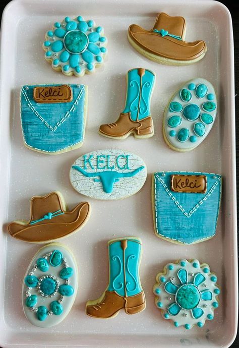 Boot Cookies, Happy Birthday Cowboy, Spirit Birthday, Crumbl Copycat, Cowgirl Cookies, Cutout Cookies, Cookie Business, Denim And Diamonds, Cookies Decorated