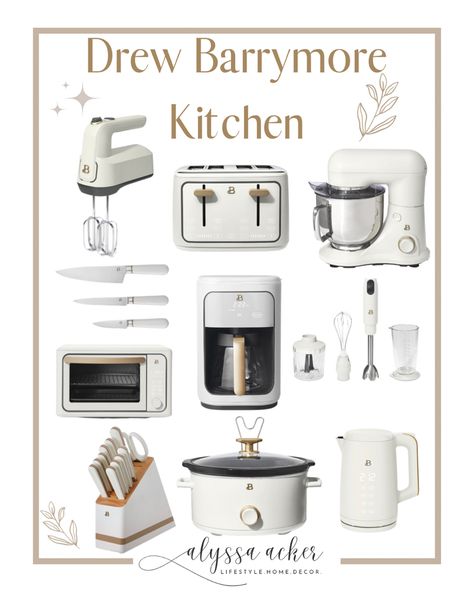 Walmart Beautiful Appliances, Aesthetic Kitchen Essentials, Drew Barrymore Appliances In Kitchen, Drew Barrymore Appliances White, Aesthetic Home Appliances, Drew Barrymore Kitchen Appliances White, Drew Barrymore Home Decor, Minimalist Kitchen Appliances, Ts4 Kitchen Appliances