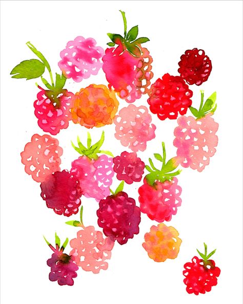 "Get your fresh raspberries here!  Bright and cheerful especially helpful in the winter :) About the print: Each print replicates an original watercolor painting I crafted in my art studio, finding inspiration from the nature around me. Printed on archival paper with archival inks, the prints have the same depth, saturation, and coloring of the original painting. Order yours in: 8x 10\" 11x14\" 16x20\" -or- message me for custom sizing Packaged with care in a sturdy cardboard mailer (smaller siz Bel Art, Fresh Raspberries, Finding Inspiration, Watercolour Inspiration, My Art Studio, Watercolor Inspiration, Pretty Art, Original Watercolor Painting, Watercolor Flowers