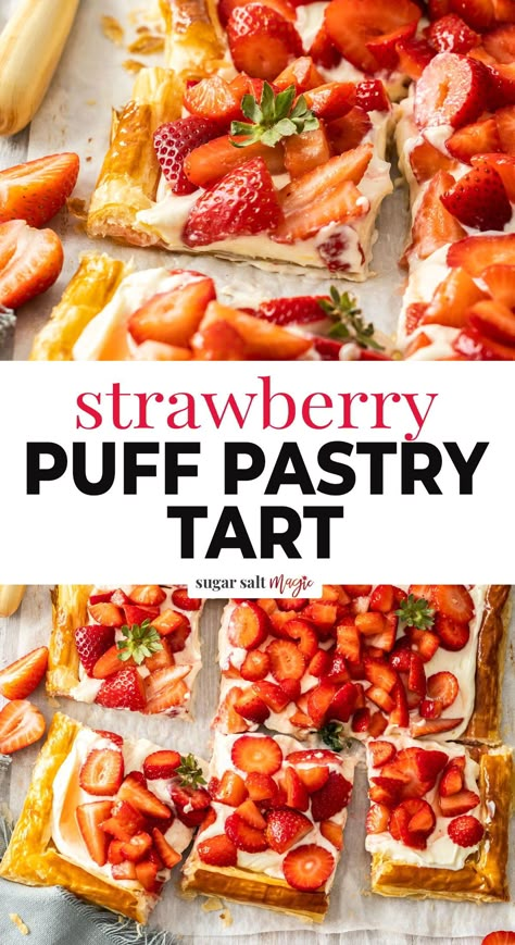 Puff Pastry Bunny Strawberry Shortcake, Puff Pastry And Strawberry Recipe, Easy Fruit Puff Pastry, Berries And Cream Pastry, Strawberry And Puff Pastry Recipes, Puff Pastry Sheet Pan Recipes, Strawberry Puff Pastry Tart, Puff Pastry Recipes Dessert Strawberries, Puff Pastry Strawberry Shortcake