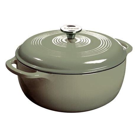 Lodge Enameled Cast Iron Round Dutch Oven with Lid & Reviews | Wayfair Lodge Enamel Dutch Oven, Lodge Dutch Oven, Enamel Dutch Oven, Seasoning Cast Iron, Lodge Cast Iron, Induction Cooking, Cooking For A Crowd, Cast Iron Dutch Oven, Enameled Cast Iron