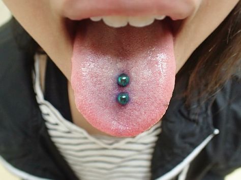 Vertical Tongue Piercing, Venom Piercing, Tongue Sores, Tongue Piercings, Bold Illustration, Emo Tattoos, Double Tongue Piercing, Double Piercing, Piercing Aftercare