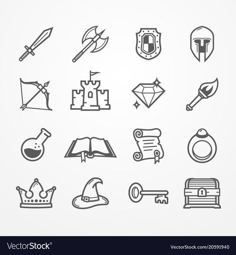 D&d Doodles, Dnd Class Icons, Dnd Server Icon, Dungeons And Dragons Line Art, Dnd Icon, Medieval Map Icons, Sketch Mountains, Dnd Doodles, Dnd Staff