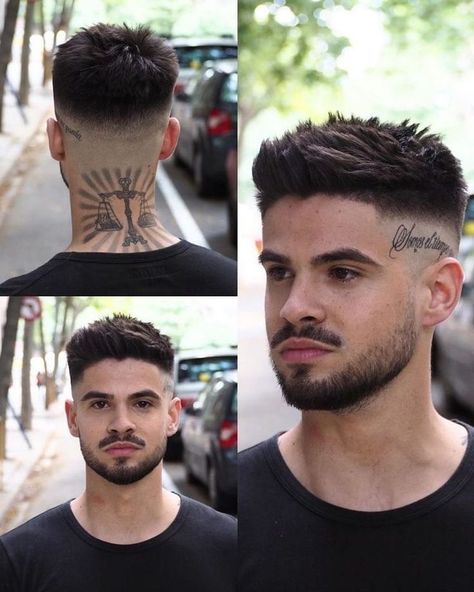 Haircut For Guys, Spiky Hairstyles, Short Fade Haircut, Pompadour Haircut, Mens Haircuts Short Hair, Mens Hairstyles Fade, Crop Haircut, Gents Hair Style, Gangsta Tattoos