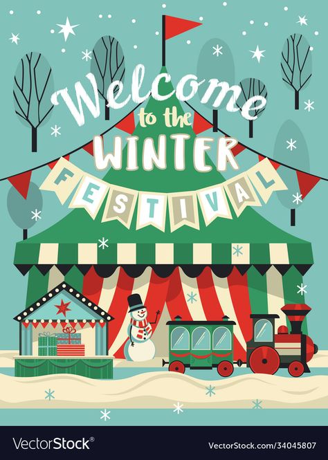 Holiday Market Flyer, Winter Festival Poster, Market Sketch, Entertainment Background, Carnival Card, Fair Festival, Christmas Graphic Design, Carnival Posters, Vector Poster