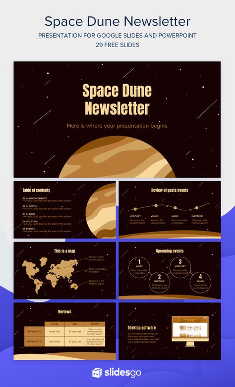 Download this template and design a newsletter for your subscribers. It's for Google Slides and PowerPoint and hats lots of space-related resources Aesthetic Powerpoint Ideas, Space Presentation, Template Power Point Aesthetic Free Download, Space Slides Design, Powerpoint Science Presentation, Physics Ppt Template, Futuristic Powerpoint Template, Free Powerpoint Presentations, Ppt Template Design