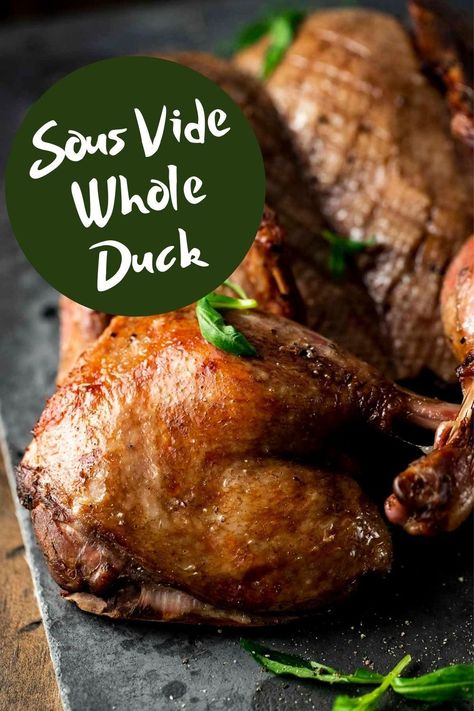 Impress your dinner guests this holiday season with a Sous Vide Whole Duck! The tender and flavorful dark meat and crispy skin makes this one a show stopper for Christmas dinner! Sous Vide Whole Duck, Sous Vide Appetizers, Roasted Duck Whole, Duck Recipes Whole, Side Dishes For Turkey, Healthy Chicken Casseroles, Sous Vide Scallops, Sous Vide Duck, Whole Duck Recipes