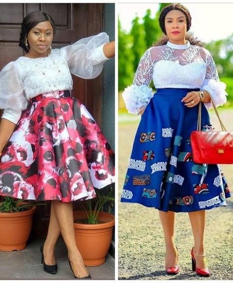 Short Lace Skirt Outfit, Flare Shirts, Bubu Kaftan Styles, Kaftan Styles, Fancy Short Dresses, Stylish Naija, African Dresses Men, Corporate Dress, African Print Skirt