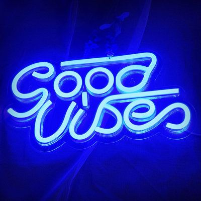 Good Vibes Neon Sign, Teal Neon Sign, Neon Good Vibes Only, Good Vibes Only Led Sign, Modern Bohemian Farmhouse, Scandinavian Glam, Blue Neon Lights, Neon Open Sign, Bohemian Farmhouse