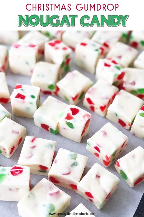 Easy Christmas Gumdrop Nougat Candy Christmas Gumdrop Nougat, Gumdrop Nougat, Nougat Recipe, Nougat Candy, Candy Recipes Homemade, Christmas Candy Recipes, Xmas Food, Homemade Candies, Holiday Candy